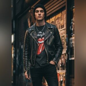 The Rolling Stones T-shirt Black Acid Wash MEDIUM